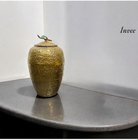 Resim 40 Cm Döküm Aliminyum Gold Eskitme Kapaklı Vazo 