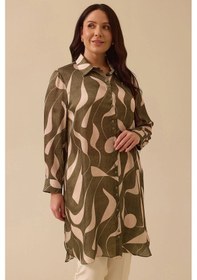 Resim Galaxi Kadın Büyük Beden Desenli Uzun Kollu Tunik 4004 Haki Haki 