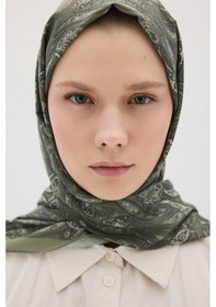 Resim Mirsoy Scarf Rüya Pamuk Etnik Desen Şal Zeytin Yeşil 