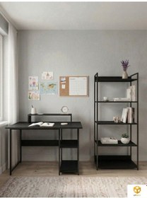 Resim Vien 2 Raflı Çalışma Masası 5 Raflı Kitaplık Monitör Yükseltici Set Kitaplıklı Ofis Masası Siyah Siyah - Siyah 