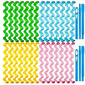 Resim 28 Adet Isıya Dayanmayan Dalgalı Saç Bukleleri Spiral Bukleler Saç Dalga Bukleleri Isıya Dayanmayan Şekillendirme Seti Spiral Saç Bukleleri ile 2 Adet Şekillendirme Kanca Çoğu Saç Modeli İçin (55cm, Karışık Renkler) 