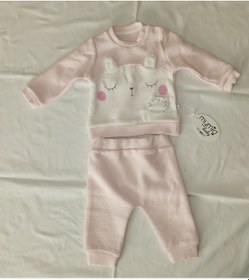 Resim Kız Bebek Ponçik Kulaklı İkili Takım Beyaz - Açık Pembe 