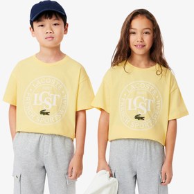 Resim Lacoste Çocuk Bisiklet Yaka Baskılı Sarı T-Shirt 