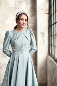 Resim Kelebek Yaka Elbise Mint Rengi 20252 - 36 / Mint 