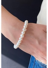 Resim 8,5 Mm Sıralı Doğal İnci Bileklik 19 Cm / Rose Gümüş 