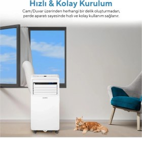 Resim Kumtel Duvara Delik Açmadan Rahat ve Hızlı Kurulum 7000 Btu Portatif Taşınabilir Klima+ Akım Korumalı Priz Hediye 