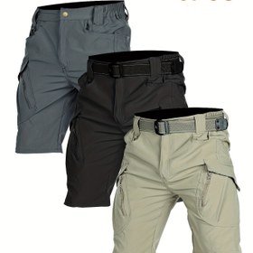 Resim Erkekler için Yazlık Yeni 3 Parça Set, Elastik Nefes Alabilir Hızlı Kuruyan Çok Cepli ve İp Bağcıklı Bel Outdoor Günlük Plaj Pantolonu (Kemer Dahil Değildir) 