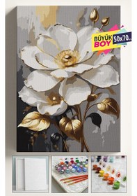 Resim Sayılarla Boyama Seti Numaralı Tuval Fırça Boya Dahil Kasnaklı Set 50x70 Cm - İncili Çiçek 