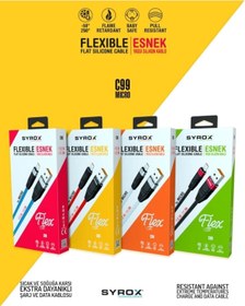 Resim Syrox 2.1A Micro Flexible Yassı Silikon Şarj ve Data Kablo 1.1M C99 