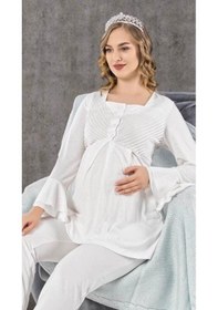 Resim Birolgaye Limissi 2106 Hamile Lohusa Pijama Takımı Ekru 