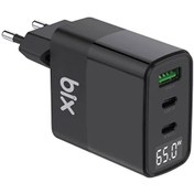 Resim Bix 65W USB Type-C QC 4.0 PD 3.0 LED Göstergeli GAN 3 Portlu Siyah Hızlı Şarj Cihazı Bix