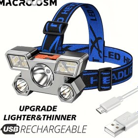 Resim Şarj Edilebilir 5 LED Baş Lambası, Dahili Pil, Ev Gece Lambası, 4 Modlu, Taşınabilir Baş Feneri, Hafif USB Baş Işığı, Kamp, Balıkçılık, Yürüyüş Feneri 