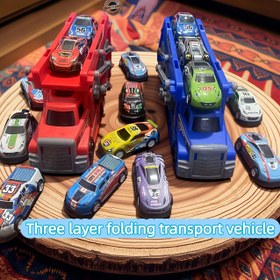 Resim Çocuk Oyuncak Arabası - 6 Rastgele Renkli Katlanabilir 3 Katlı Nakliye Kamyonu, 6 Mini Araba Dahil, Pil Gerekmez, Erkek ve Kız Çocukları için Eğitici Hediye, Doğum Günü & Yılbaşı Noel Hediyesi, Oyuncağı 