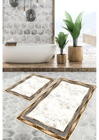 Resim Dijital Baskı Çerçeveli Kaymaz Taban 2li Set Banyo Paspası Klozet Takımı 50x60cm-60x100cm Gold 
