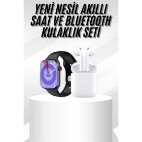 Resim Hsc Bilişim Yeni Nesil Akıllı Saat ve Kulaklık Seti Gümüş Kasa Zarif Tasarım Çok Fonksiyonlu 