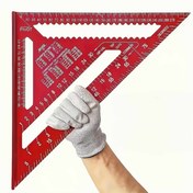 Resim 12 İnç Kırmızı Alüminyum Alaşım Üçgen Cetvel - Açı Bulucu ve Metrik Ölçekli Hassas Marangozluk Ölçüm Aracı, Dayanıklı Metal Yapı, Şarj Edilemez 