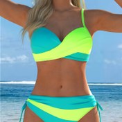 Resim Kadınlar için Avrupa ve Amerika Modası İki Parça Bikini Seti, Basit Renk Seksi Birleştirme Çok Renkli Çapraz Dağılım Ayrı Bikini Seti 