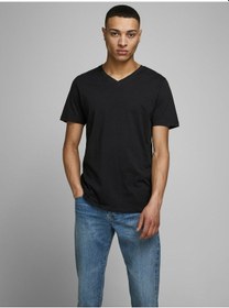 Resim Jack Jones Plain Tee Ss V-neck Noos Erkek Siyah Tshirt 12136713-0 Siyah 