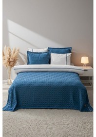 Resim Rivaistanbul Helen Petrol Mavi Çift Kişilik %100 Pamuklu Nevresimli Yatak Örtüsü - 7 Parça Çeyiz Seti 