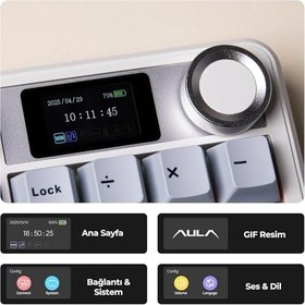 Resim Aula F108 Pro Ekranlı Mekanik Klavye Reaper Switch RGB Hot Swap 8000mAh Makrolu Oyuncu Klavyesi Mavi 