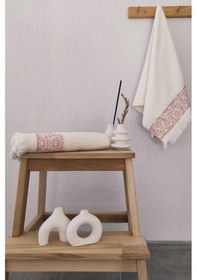 Resim 2'li Kabartma Bordürlü & Püsküllü Havlu Seti - %100 Pamuk El Havlusu - 50x85 Cm-mercan Mercan Mercan 