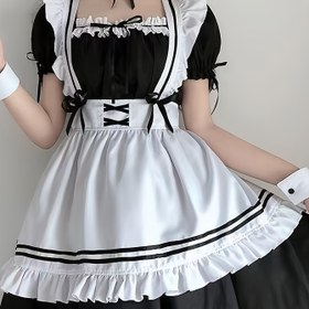 Resim EMWM Kadınlar için Sevimli Prenses Elbisesi - Kısa Siyah ve Beyaz Hizmetçi Kostümü, Fırfırlı Etek, Ücretsiz Önlük ve Başlık Bağcığı Dahil, Polyester, Makinede Yıkanabilir 