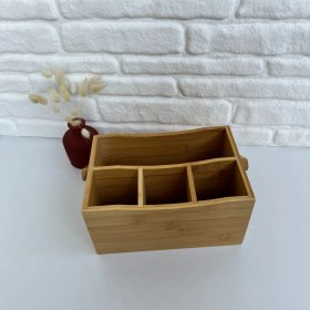 Resim 4 Gözlü Çatal Kaşıklık Bıçaklık Peçetelik Kulplu Sepet Çok Amaçlı Bambu Düzenleyici 23*16*12 cm 