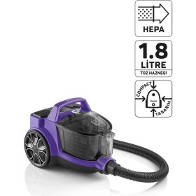 Resim Arzum AR4070 Cleancompact Cyclone 890W HEPA Filtreli, 1.8 litre Toz Torbasız Elektrikli Süpürge, Mor 