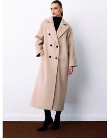 Resim Sateen Kruvaze Uzun Kaban - Bej-135258 Bej 