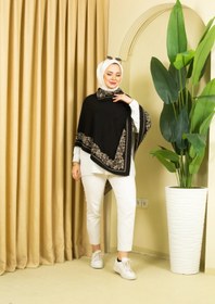 Resim 02Lady Fashion triko kadın gül desenli üçgen panço 