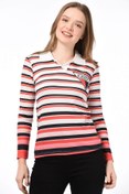 Resim Cotton Mood 8515150 Digital Baskılı Polo Yaka Uzun Kol Bluz Ekru-mercan 
