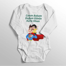 Resim İmaj Tuğbababy Bebek Beyaz Canım Babam Doğum Günün Kutlu Olsun Baskılı Body Beyaz 