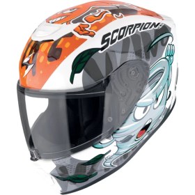 Resim Scorpion Exo-Jnr Air THE4ELEMENTS Kapalı Çocuk Motosiklet Kaskı Beyaz Mavi Turuncu 