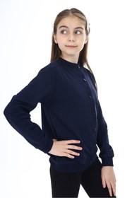 Resim Toontoy Lacivert Kız Çocuk Bisiklet Yaka Düğmeli Örme Hırka - 2 İplik 