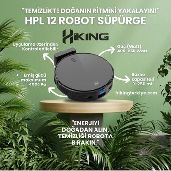Hiking HPL12 Mop Fonksiyonlu Akıllı Robot Süpürge - Siyah