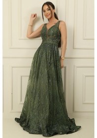 Resim By Saygı Simli Hayalet Tül Prenses Abiye-36070-haki Haki 