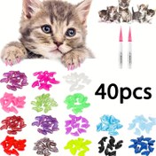 Resim 40 adet Renkli Silikon Kedi Tırnak Kapakları | Çizilmeye Karşı Koruyucu, Yumuşak Evcil Hayvan Pati Kapakları Kolay Uygulama Yapıştırıcısı & Uygulayıcılarla | Toksik Olmayan, Şık Kedi Bakım Aksesuarları | Pembe Yapıştırıcı ve Çok Renkli Tırnak Kapakları, Evcil Hayvan Bakım Aksesuarları|Şık Kedi Aksesuarları|Silikon Tırnak Kapakları 
