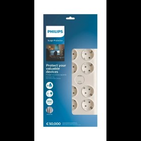 Resim Philips 8 Soketli Akım Korumalı Elektrik Prizi Beyaz 900 Joules 2m Örgülü Kablo Özellikli 
