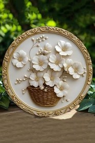 Resim Altın Detaylı Çiçek Sepetli Uv Baskılı 3D Gürünümlü Mdf Duvar Süsü - 33X33 Cm & 20X20 Dt116,Ahşap Dt116 20 X 