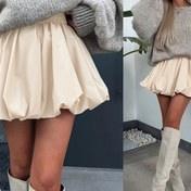 Resim Kadın Zarif Bej Etek - Ofis ve Parti Kombinleri İçin Vücut Şeklini Belirten, Hafif, İç Göstermeyen Kumaş, İlkbahar/Sonbahar/Yaz İçin, Günlük ve Resmi Etkinlikler İçin - Kolay Bakım, Şık Pantolon Alternatifi, Sezonluk Moda, Dökümlü Kumaş 