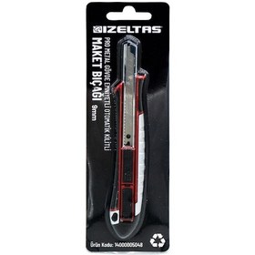 Resim İzeltaş Pro Metal Gövde Emniyetli Otomatik Kilitli Dar Maket Bıçağı 9 MM 