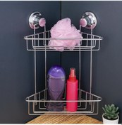 Resim Vakumlu Banyo Köşe Rafı Krom Kaplama 2 Katlı Gümüş 