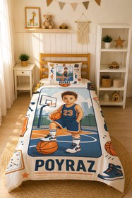 Resim Evmila Karikatüristik Basketbol Temalı Nevresim Takımı - 100x150 cm Nevresim ( Bebek Boy Özelleştirilmiş ) + 35x45 cm Yastık Kılıfı 