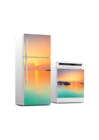 Resim Buzdolabı Ve Bulaşık Makinası Beyaz Eşya Sticker Kaplama Gün Batımı 