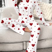 Resim Kadın Modası Rahat Kalp Baskılı Pijama Takımı, Yuvarlak Yaka Uzun Kollu Uzun Pantolon, Kazak, Polyester, Yetişkin, Sonbahar/Kış, Örgü, Rahat Ev Giyim 