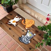 Resim 1 adet Uzun Saçlı Flanel + 1 cm Sünger Tabanlı Sevimli Karikatür Hoş Geldiniz Kapı Paspası Çoklu Kedi Ahşap Tahıl Retro Eleman Desen Baskılı Mat, Polyester Mat, Yumuşak Zemin Matı, İç ve Dış Giriş Zemin Matı için Uygun, Hızlı Kuruyan Mutfak Rahat Zemin Matı 