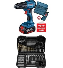Resim Bosch GSB 185 LI Tek Akülü Kömürsüz Darbeli Matkap Vidalama Şarjlı Matkap + 103 Parça Matkap Vidalama Ucu Aksesuar Seti 