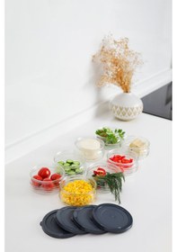 Resim 8'li Premium Kahvaltılık Seti 410 Cc Gri Plastik Kapaklı, Cam Saklama Kabı, Hava Geçirmez Gri 