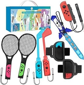 Resim 9 In 1 Switch Sport Game Accessories Kit Compatible for NS Switch Sport, Skyward Sword Hand Grip Controller/Tennis Rackets/Golf Clubs/Wrist Strap/Leg Straps 