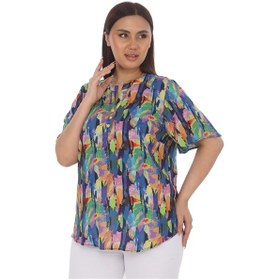 Resim Viskon Büyük Beden Bluz Mavi 